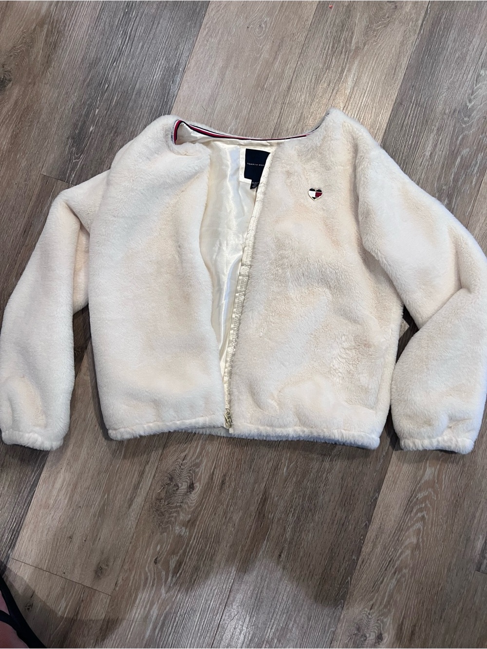Tommy Hilfiger Cream Faux-Fur Heart Patch Jacket